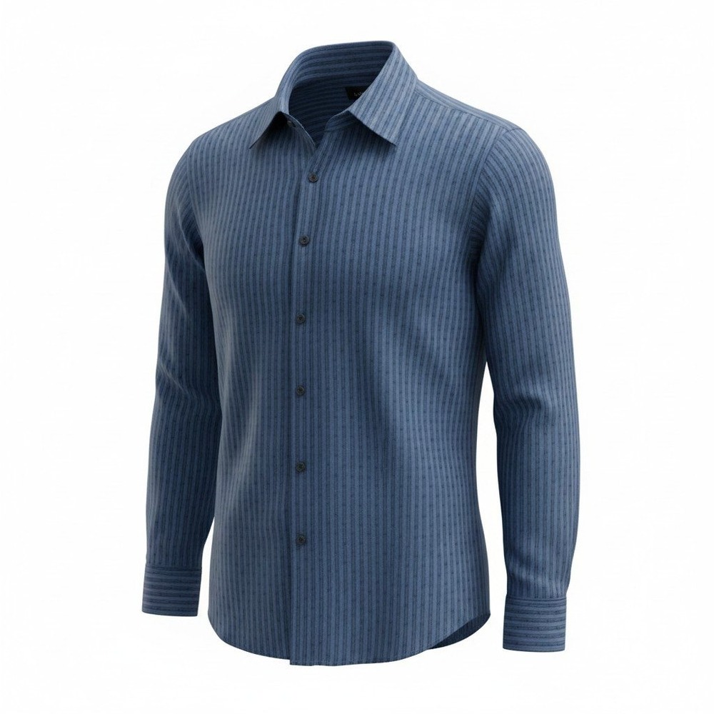 Bugatchi Uomo Mens Blue Striped Paisley Button Down Shirt 16 34/35 Long Sleeve